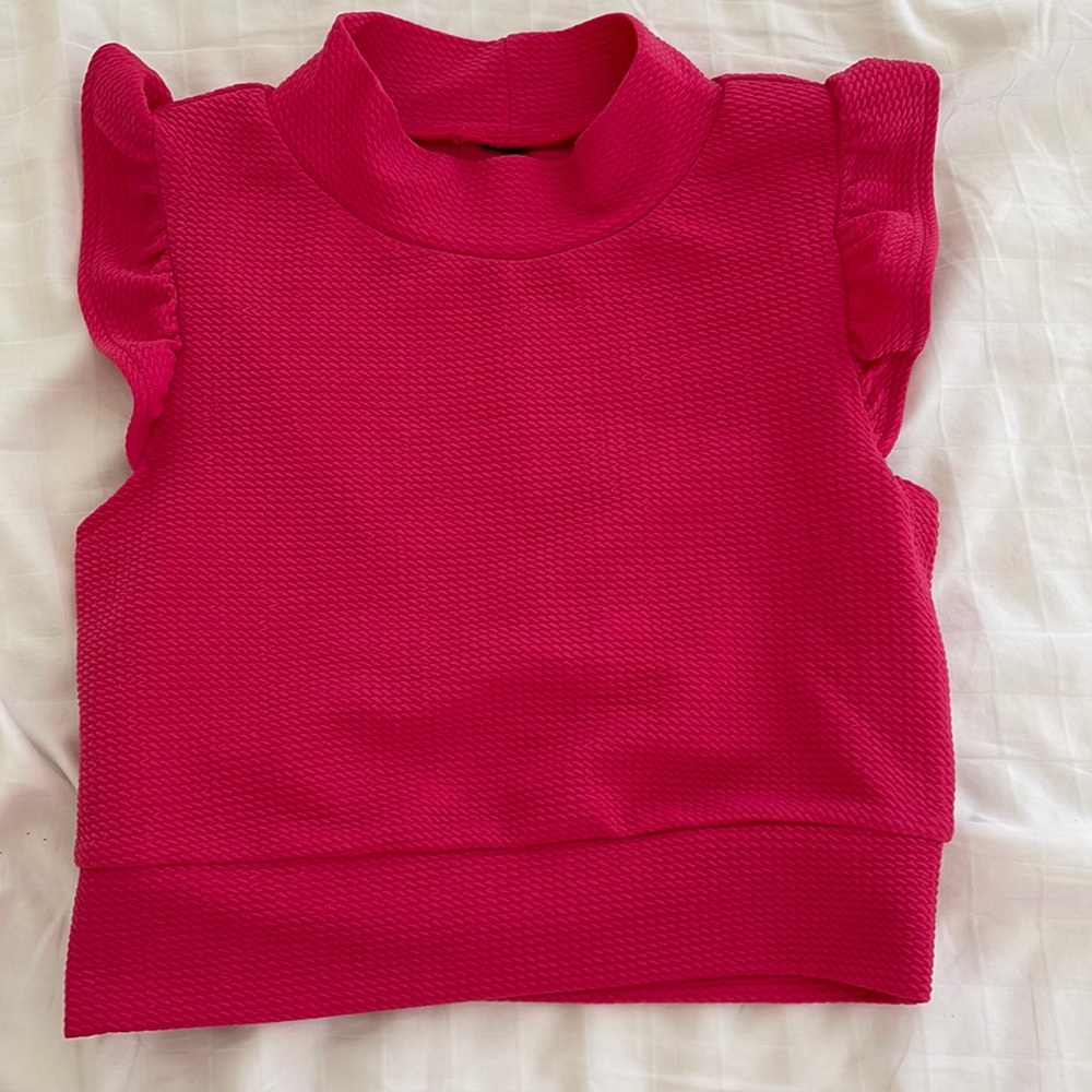Hot pink ruffle sleeve tank